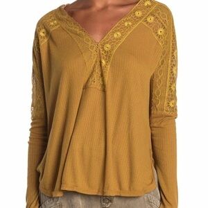 FREE PEOPLE Lola long sleeve mustard color shirt.